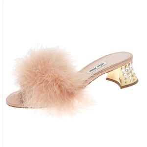 MIU MIU FEATHER JEWELED HEEL SANDAL SZ 41